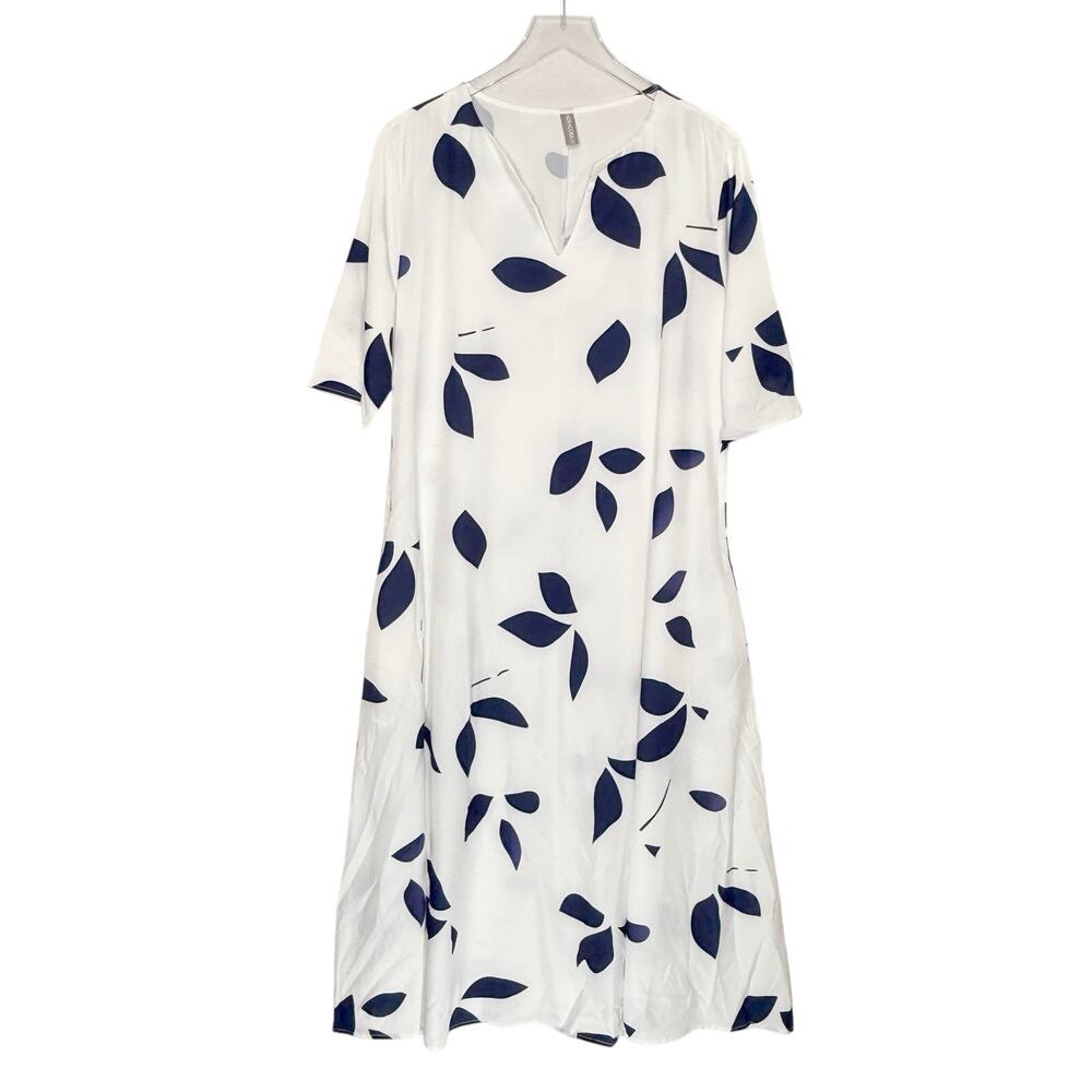 Noracora Maxi Dress Kaftan XXL White Blue Leaf Print Comfort Lightweight